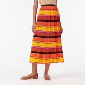 NWT J CREW Red Orange Pleated Stripe Midi Skirt